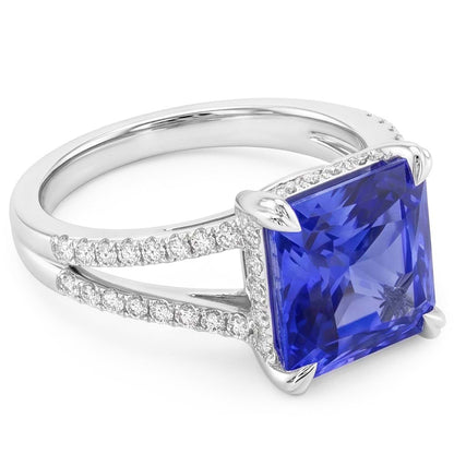 Round Natural Earth Mined Diamond Srilankan Sapphire Ring Split Shank 5 Carats Womens Gold