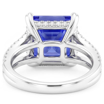 Round Natural Earth Mined Diamond Srilankan Sapphire Ring Split Shank 5 Carats Womens Gold