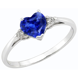 Round Natural Earth Mined Diamond Three Stone Ring Heart Sri Lankan Sapphire 1.75 Carats