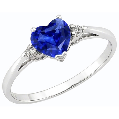 Round Natural Earth Mined Diamond Three Stone Ring Heart Sri Lankan Sapphire 1.75 Carats