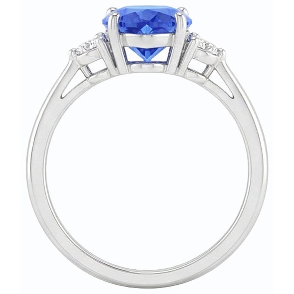 Round Natural Earth Mined Diamond Three Stone Ring Heart Sri Lankan Sapphire 1.75 Carats