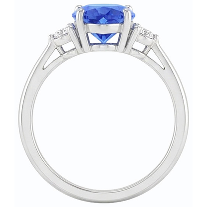 Round Natural Earth Mined Diamond Three Stone Ring Heart Sri Lankan Sapphire 1.75 Carats