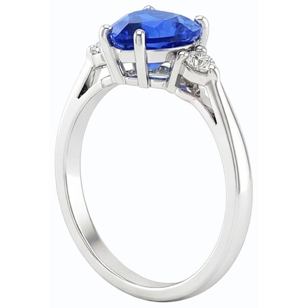 Round Natural Earth Mined Diamond Three Stone Ring Heart Sri Lankan Sapphire 1.75 Carats