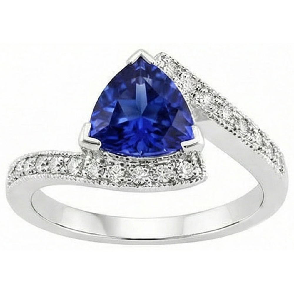 Round Natural Earth Mined Diamond Trillion Sapphire Gemstone Ring Tension Style 3 Carats
