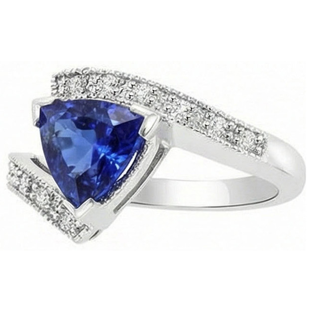 Round Natural Earth Mined Diamond Trillion Sapphire Gemstone Ring Tension Style 3 Carats