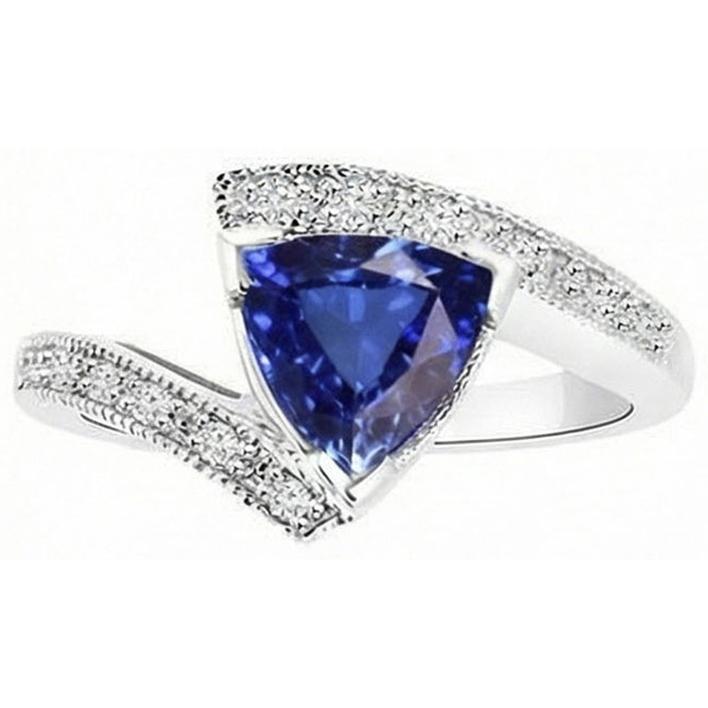 Round Natural Earth Mined Diamond Trillion Sapphire Gemstone Ring Tension Style 3 Carats