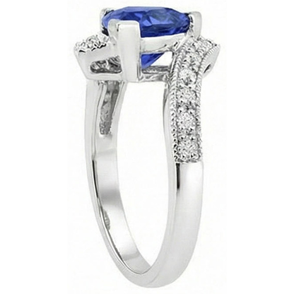 Round Natural Earth Mined Diamond Trillion Sapphire Gemstone Ring Tension Style 3 Carats