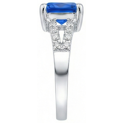 Round Natural Earth Mined Diamond Wedding Ring Blue Sapphire Split Shank 2 Carats