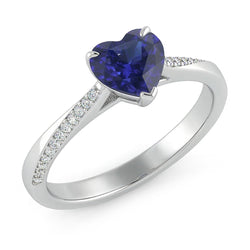 Round Natural Earth Mined Diamond & Blue Sapphire Engagement Ring 2 Carats Tapered Shank