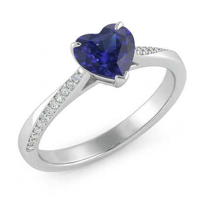Round Natural Earth Mined Diamond & Blue Sapphire Engagement Ring 2 Carats Tapered Shank