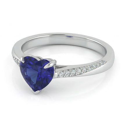 Round Natural Earth Mined Diamond & Blue Sapphire Engagement Ring 2 Carats Tapered Shank