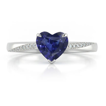 Round Natural Earth Mined Diamond & Blue Sapphire Engagement Ring 2 Carats Tapered Shank