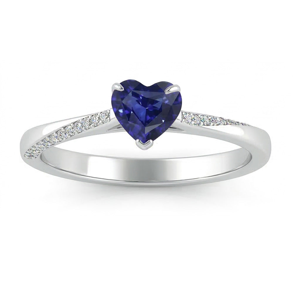 Round Natural Earth Mined Diamond & Blue Sapphire Engagement Ring 2 Carats Tapered Shank