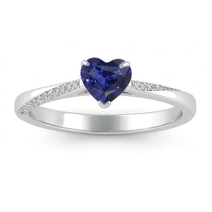 Round Natural Earth Mined Diamond & Blue Sapphire Engagement Ring 2 Carats Tapered Shank