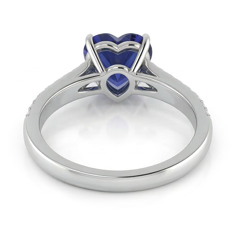 Round Natural Earth Mined Diamond & Blue Sapphire Engagement Ring 2 Carats Tapered Shank