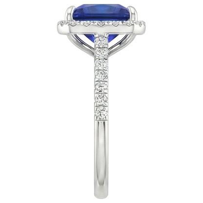 Round Natural Earth Mined Diamond & Blue Sapphire Engagement Ring With Accents 6 Carats