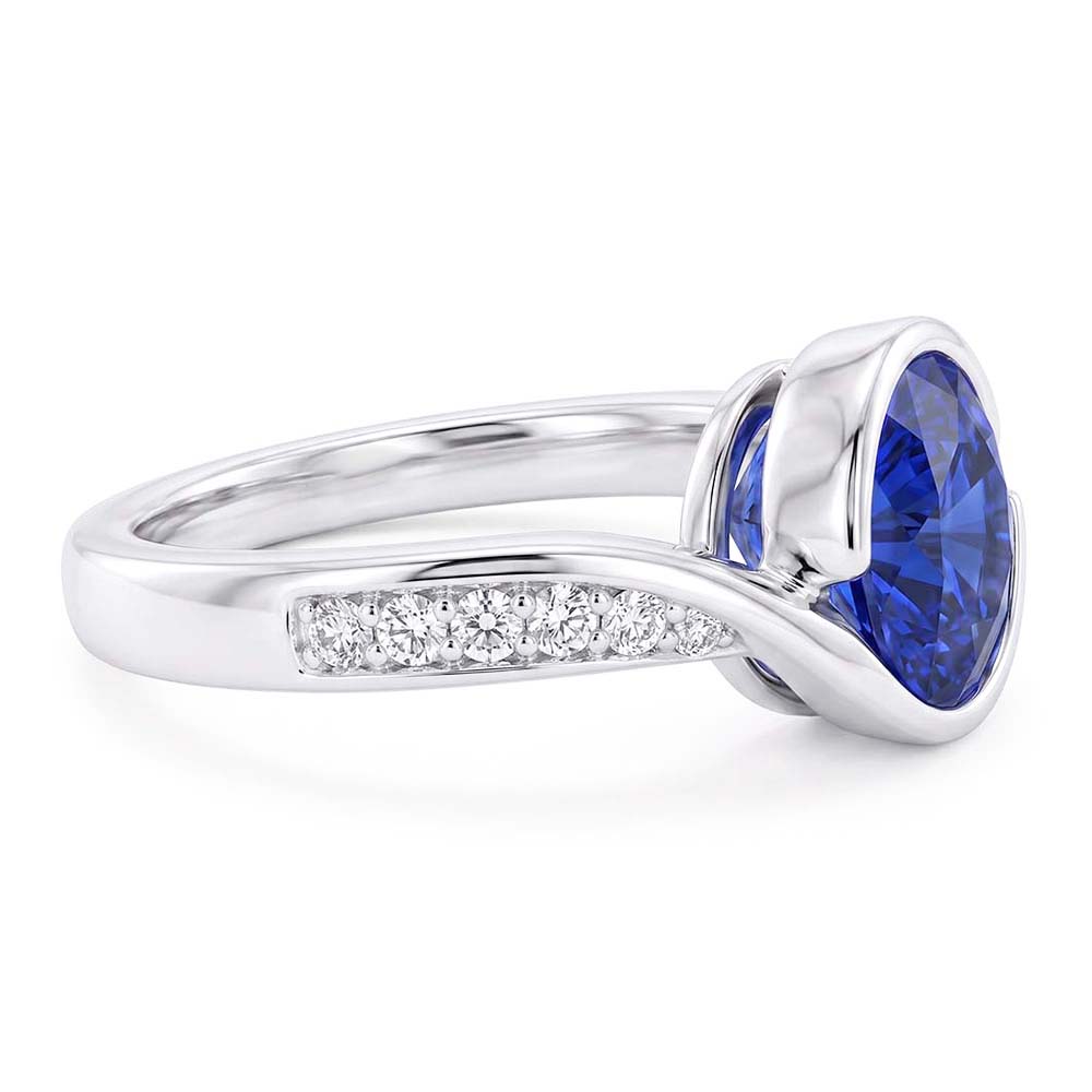 Round Natural Earth Mined Diamond & Blue Sapphire Ring 2.50 Carats Bypass Style Gold Shank