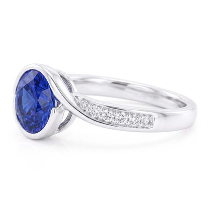 Round Natural Earth Mined Diamond & Blue Sapphire Ring 2.50 Carats Bypass Style Gold Shank