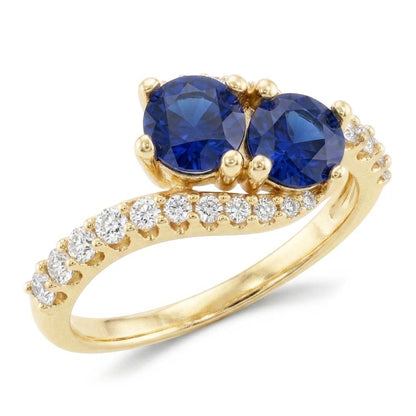 Round Natural Earth Mined Diamond & Blue Sapphire Ring Twisted Shank Gold 2.50 Carats
