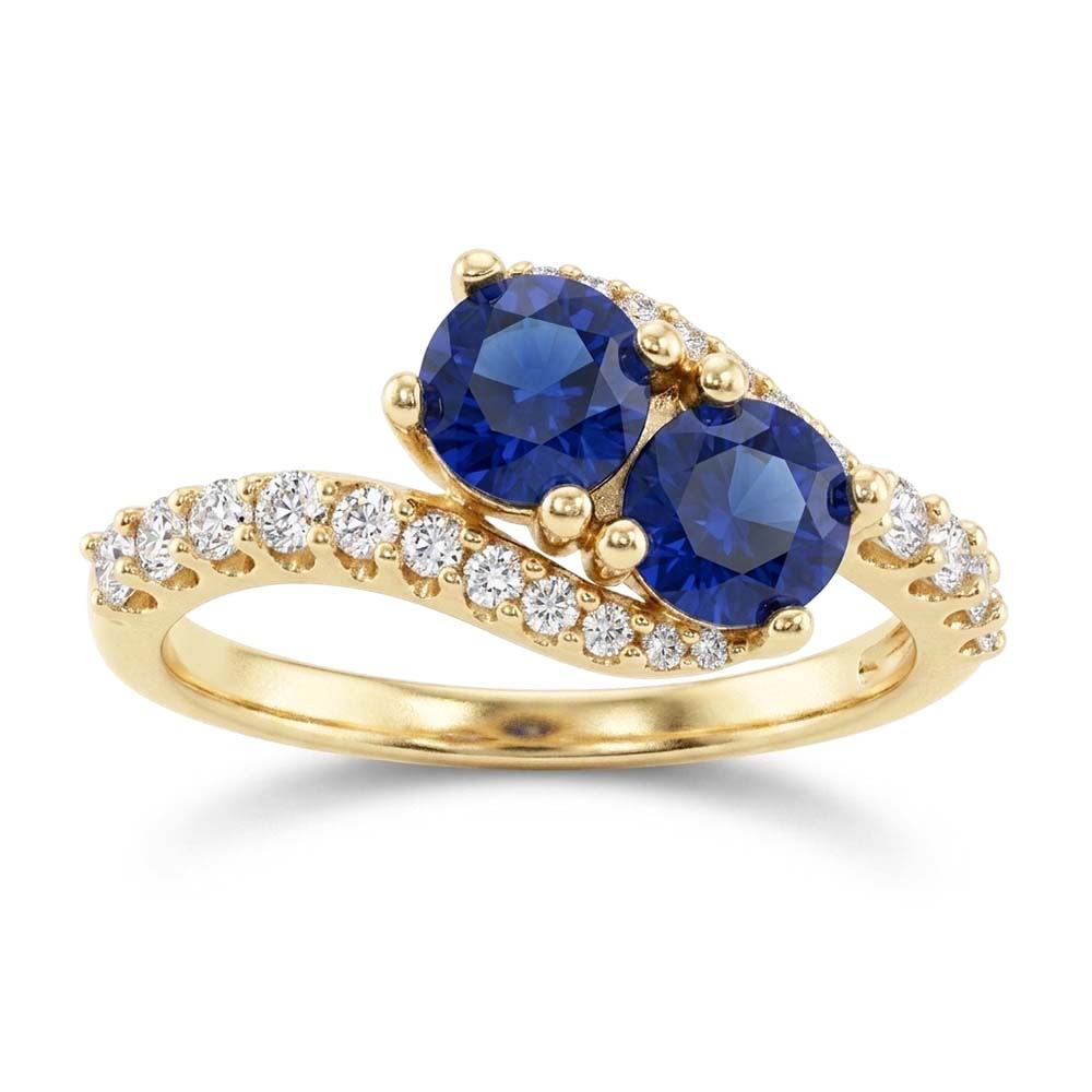 Round Natural Earth Mined Diamond & Blue Sapphire Ring Twisted Shank Gold 2.50 Carats