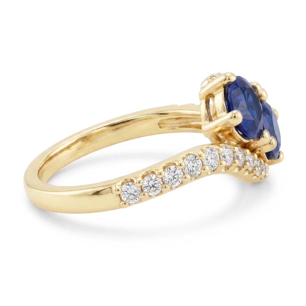 Round Natural Earth Mined Diamond & Blue Sapphire Ring Twisted Shank Gold 2.50 Carats