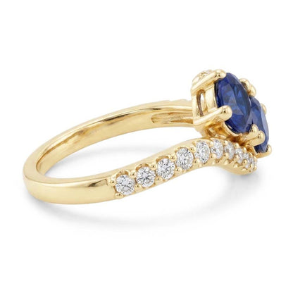 Round Natural Earth Mined Diamond & Blue Sapphire Ring Twisted Shank Gold 2.50 Carats