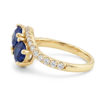 Round Natural Earth Mined Diamond & Blue Sapphire Ring Twisted Shank Gold 2.50 Carats