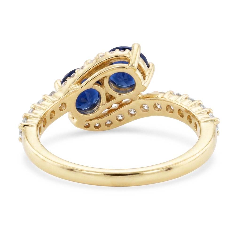 Round Natural Earth Mined Diamond & Blue Sapphire Ring Twisted Shank Gold 2.50 Carats