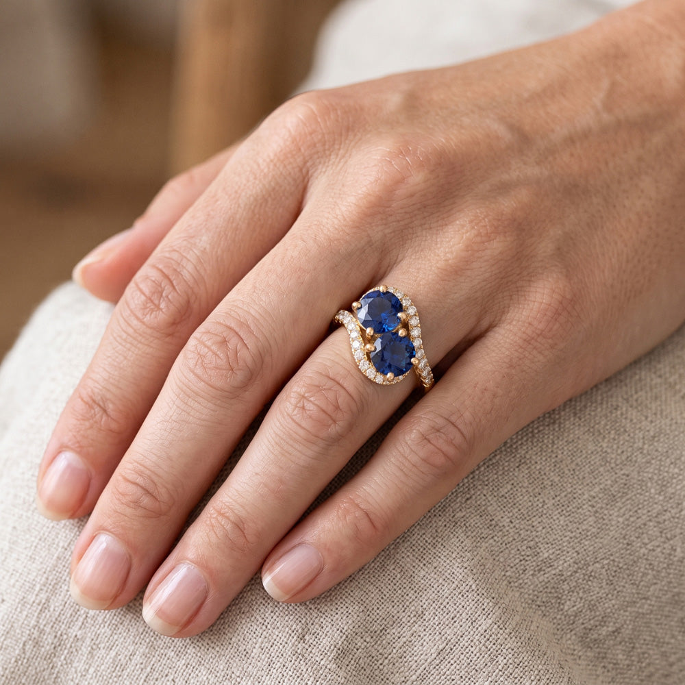 Round Natural Earth Mined Diamond & Blue Sapphire Ring Twisted Shank Gold 2.50 Carats