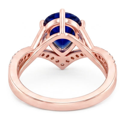 Round Natural Earth Mined Diamond & Oval Blue Sapphire Engagement Ring 4.50 Carats Gold
