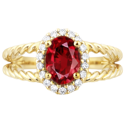 Round Natural Earth Mined Diamond & Oval Ruby Fancy Ring 1.25 Carats Yellow Gold 14K