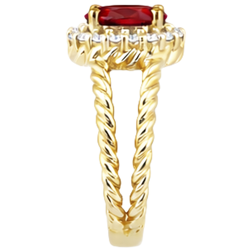 Round Natural Earth Mined Diamond & Oval Ruby Fancy Ring 1.25 Carats Yellow Gold 14K