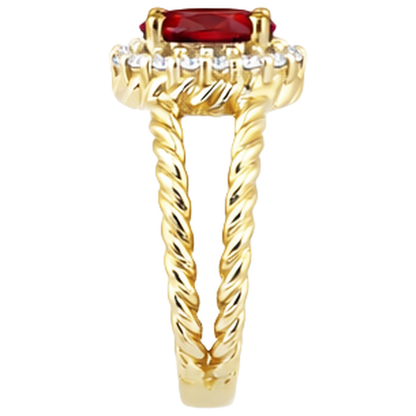 Round Natural Earth Mined Diamond & Oval Ruby Fancy Ring 1.25 Carats Yellow Gold 14K