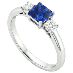 Round Natural Earth Mined Diamond & Princess Blue Sapphire Anniversary Ring 1.25 Carats