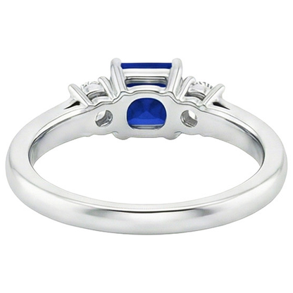 Round Natural Earth Mined Diamond & Princess Blue Sapphire Anniversary Ring 1.25 Carats