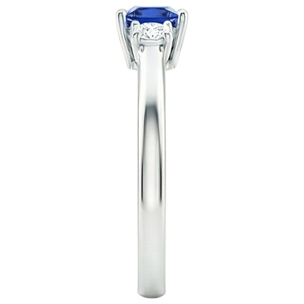 Round Natural Earth Mined Diamond & Princess Blue Sapphire Anniversary Ring 1.25 Carats