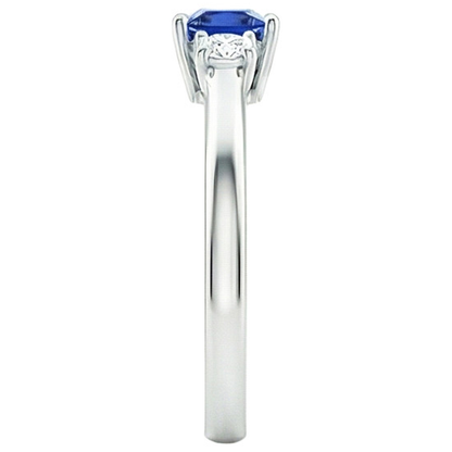 Round Natural Earth Mined Diamond & Princess Blue Sapphire Anniversary Ring 1.25 Carats