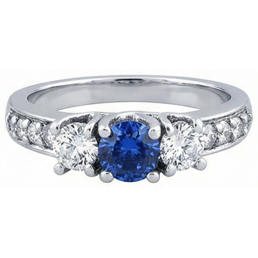 Round Natural Earth Mined Diamond & Sapphire Ring With Accents 2.50 Carats Trellis Setting