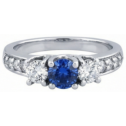 Round Natural Earth Mined Diamond & Sapphire Ring With Accents 2.50 Carats Trellis Setting