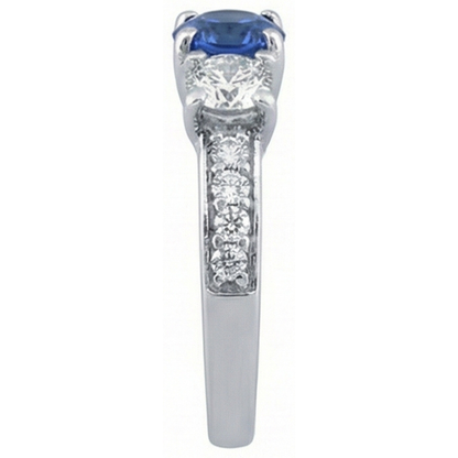 Round Natural Earth Mined Diamond & Sapphire Ring With Accents 2.50 Carats Trellis Setting