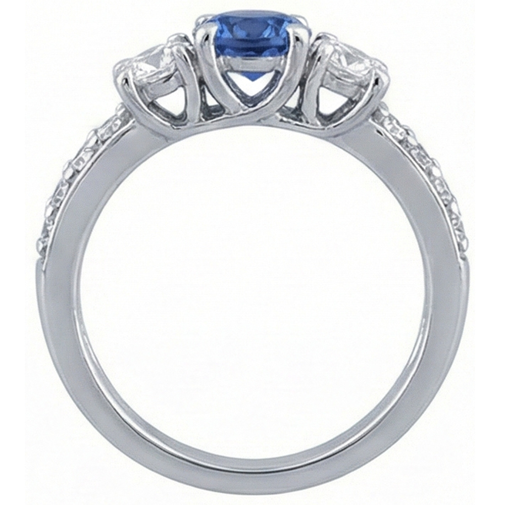 Round Natural Earth Mined Diamond & Sapphire Ring With Accents 2.50 Carats Trellis Setting