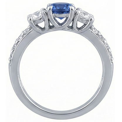 Round Natural Earth Mined Diamond & Sapphire Ring With Accents 2.50 Carats Trellis Setting