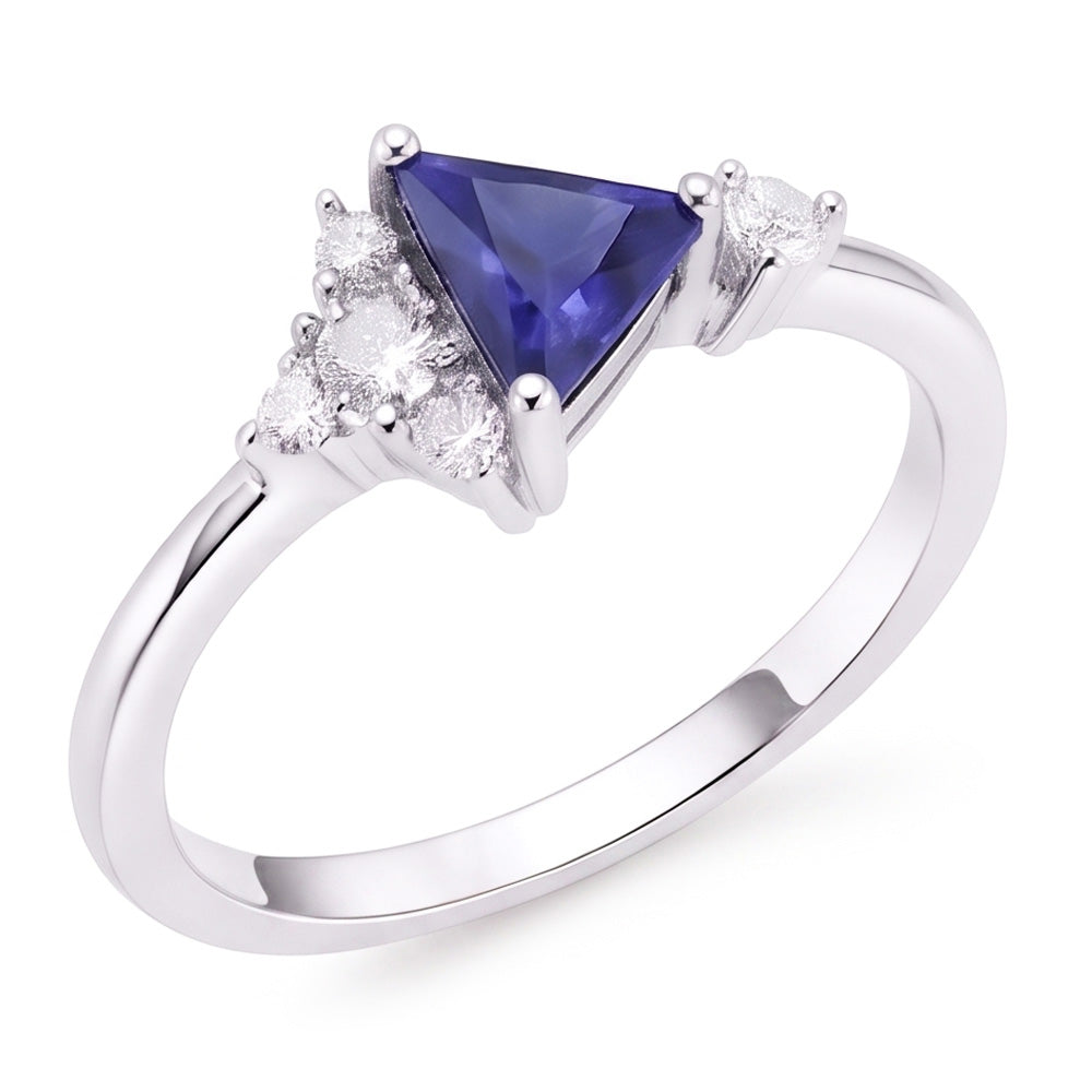 Round Natural Earth Mined Diamond & Trillion Sapphire Ring Gemstone Jewelry