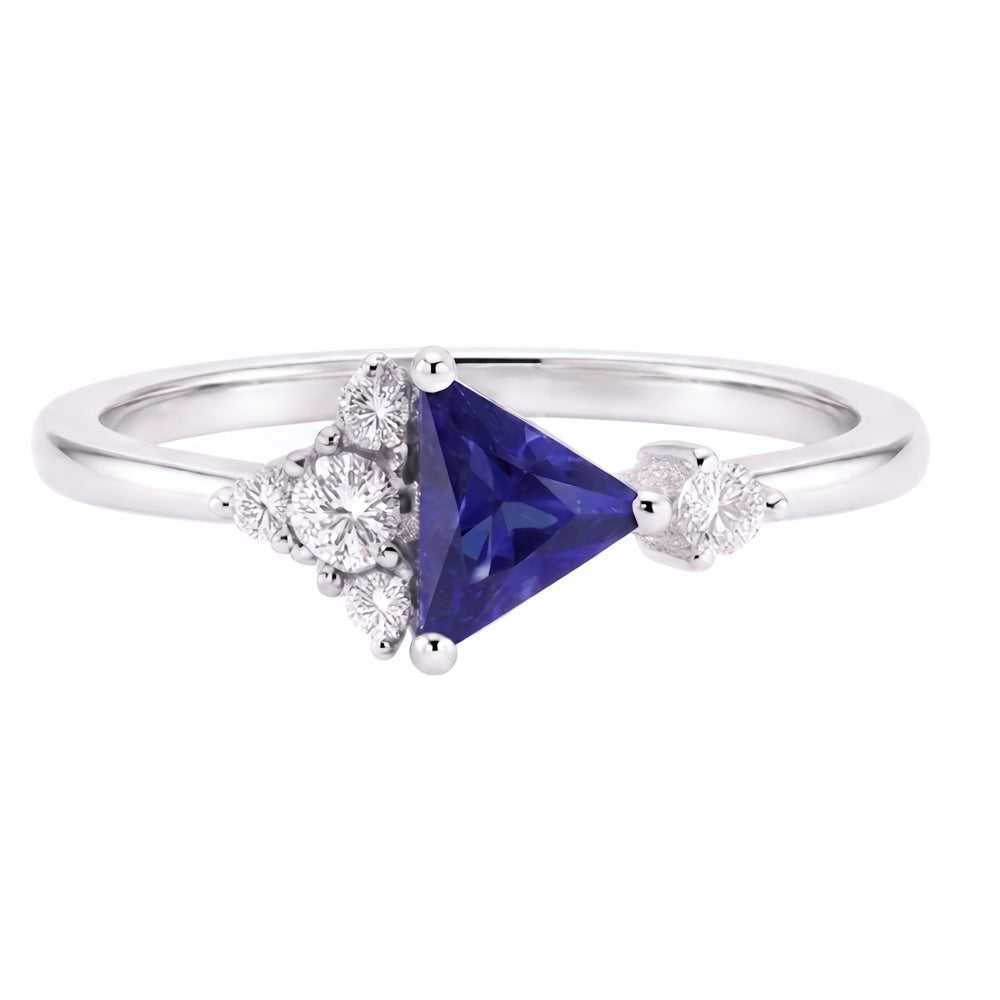 Round Natural Earth Mined Diamond & Trillion Sapphire Ring Gemstone Jewelry