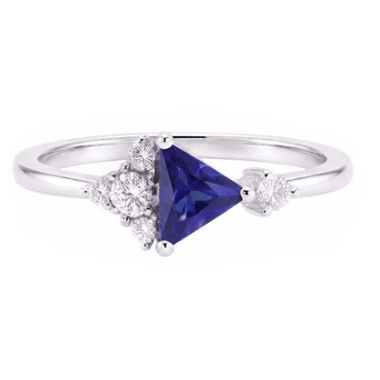 Round Natural Earth Mined Diamond & Trillion Sapphire Ring Gemstone Jewelry