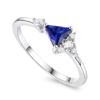 Round Natural Earth Mined Diamond & Trillion Sapphire Ring Gemstone Jewelry
