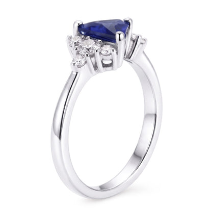 Round Natural Earth Mined Diamond & Trillion Sapphire Ring Gemstone Jewelry