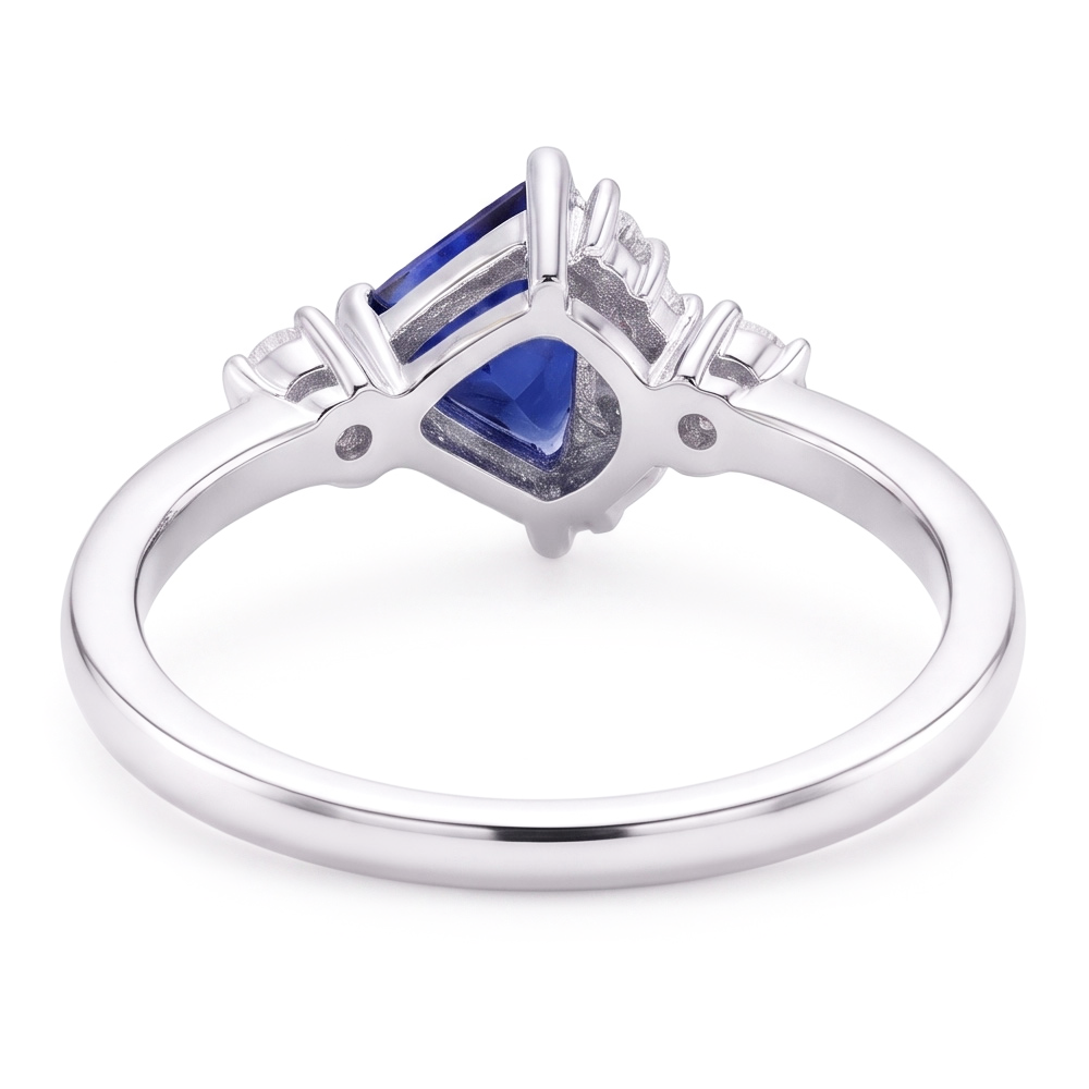 Round Natural Earth Mined Diamond & Trillion Sapphire Ring Gemstone Jewelry