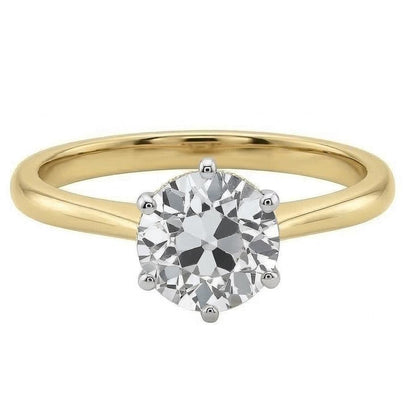 Round Old Mine Cut Natural Earth Mined Diamond Solitaire Wedding Ring 1.50 Carats