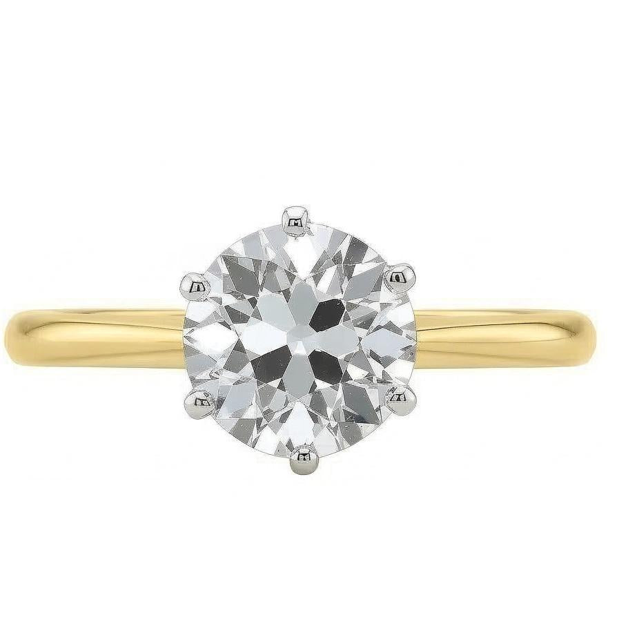 Round Old Mine Cut Natural Earth Mined Diamond Solitaire Wedding Ring 1.50 Carats